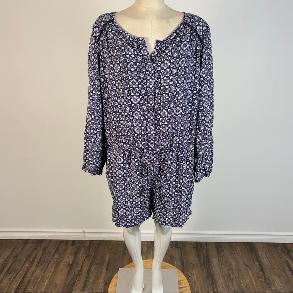 ❤️ GAP Blue & White Floral Long Sleeve Romper - Boho Festival Style XL